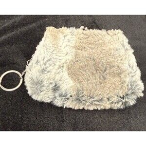 Patricia Nash Fur Front Leather Kiss Lock Coin Purse Keychain Frame Wallet Brown